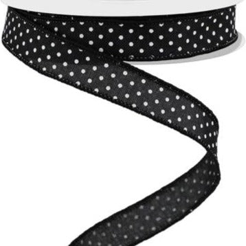 Wired Ribbon * Swiss Dot * Black and White Canvas * 5/8" x 10 Yards * RGE177602