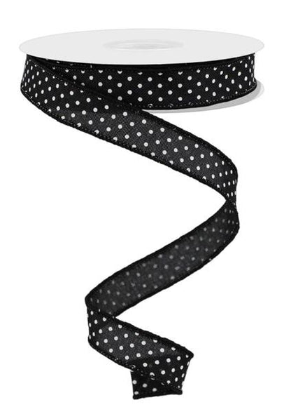 Wired Ribbon * Swiss Dot * Black and White Canvas * 5/8" x 10 Yards * RGE177602