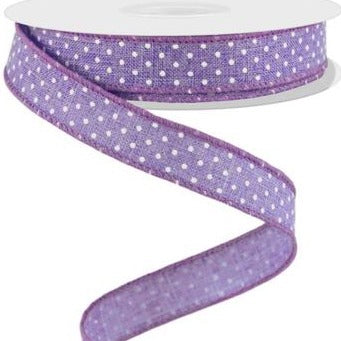 Wired Ribbon * Swiss Dot * Lavender and White Canvas * 5/8" x 10 Yards * RGE177613