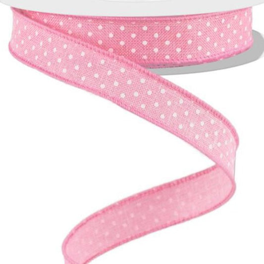 Wired Ribbon * Swiss Dot * Lt. Pink and White Canvas * 5/8" x 10 Yards * RGE177615