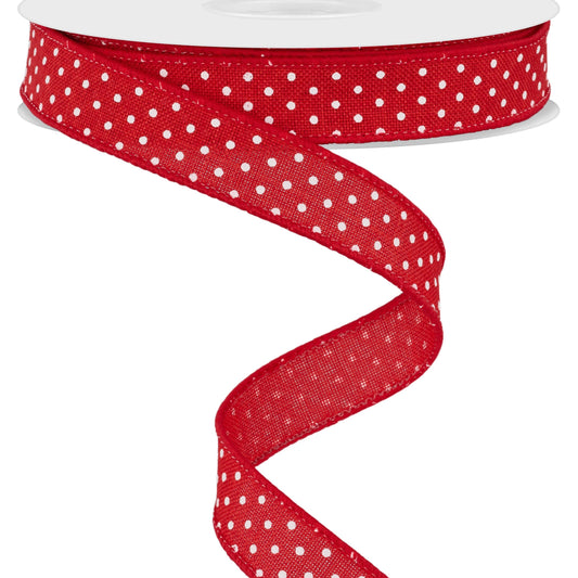 Wired Ribbon * Swiss Dot * Red and White Canvas * 5/8" x 10 Yards * RGE177624