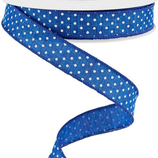 Wired Ribbon * Swiss Dot * Royal Blue and White  Canvas * 5/8" x 10 Yards * RGE177625