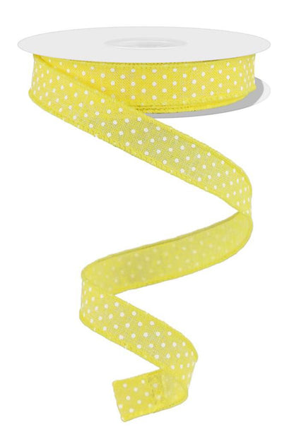 Wired Ribbon * Swiss Dot * Yellow and White Canvas * 5/8" x 10 Yards * RGE177629