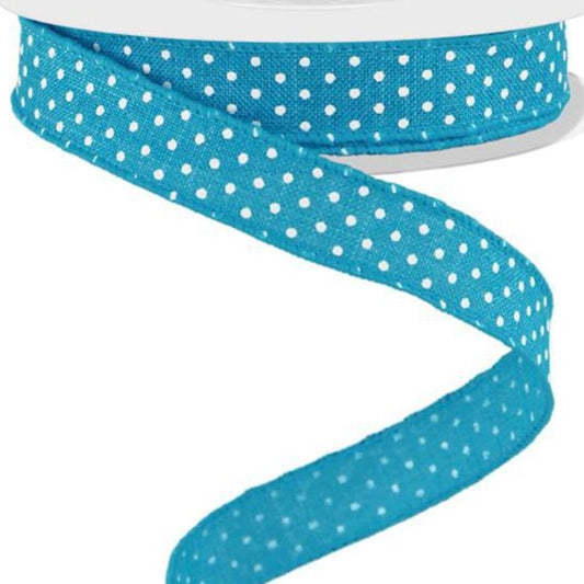 Wired Ribbon * Swiss Dot * Turquoise and White Canvas * 5/8" x 10 Yards * RGE177634