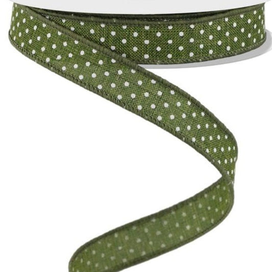 Wired Ribbon * Swiss Dot * Moss Green and White Canvas * 5/8" x 10 Yards * RGE177644