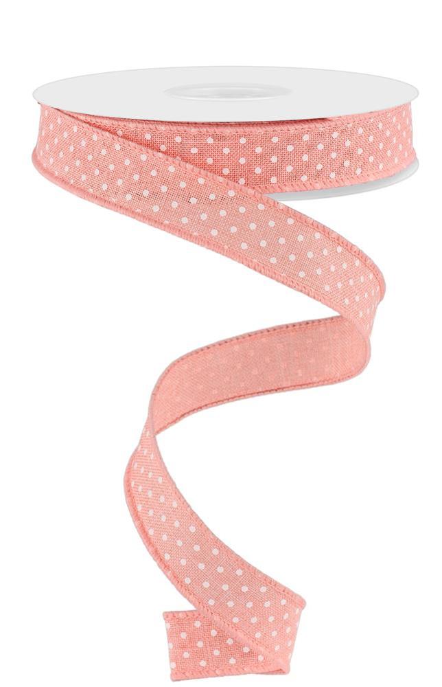 Wired Ribbon * Swiss Dot * Peach and White Canvas * 5/8" x 10 Yards * RGE1776ET