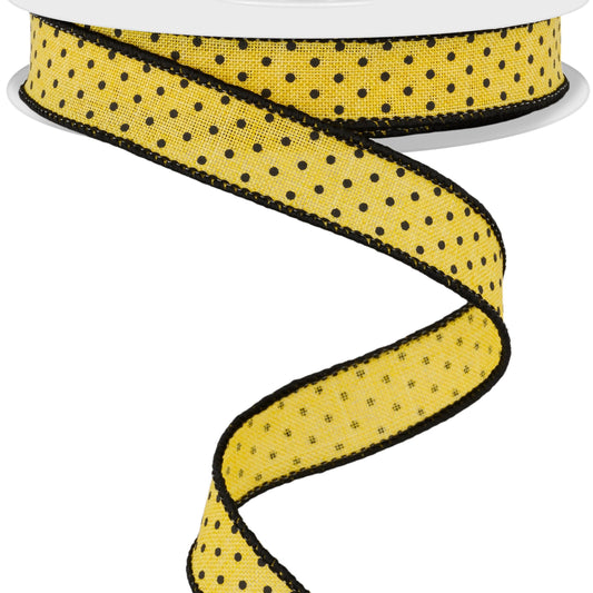 Wired Ribbon * Swiss Dot * Black and Sun Yellow Canvas * 5/8" x 10 Yards * RGE1777N6