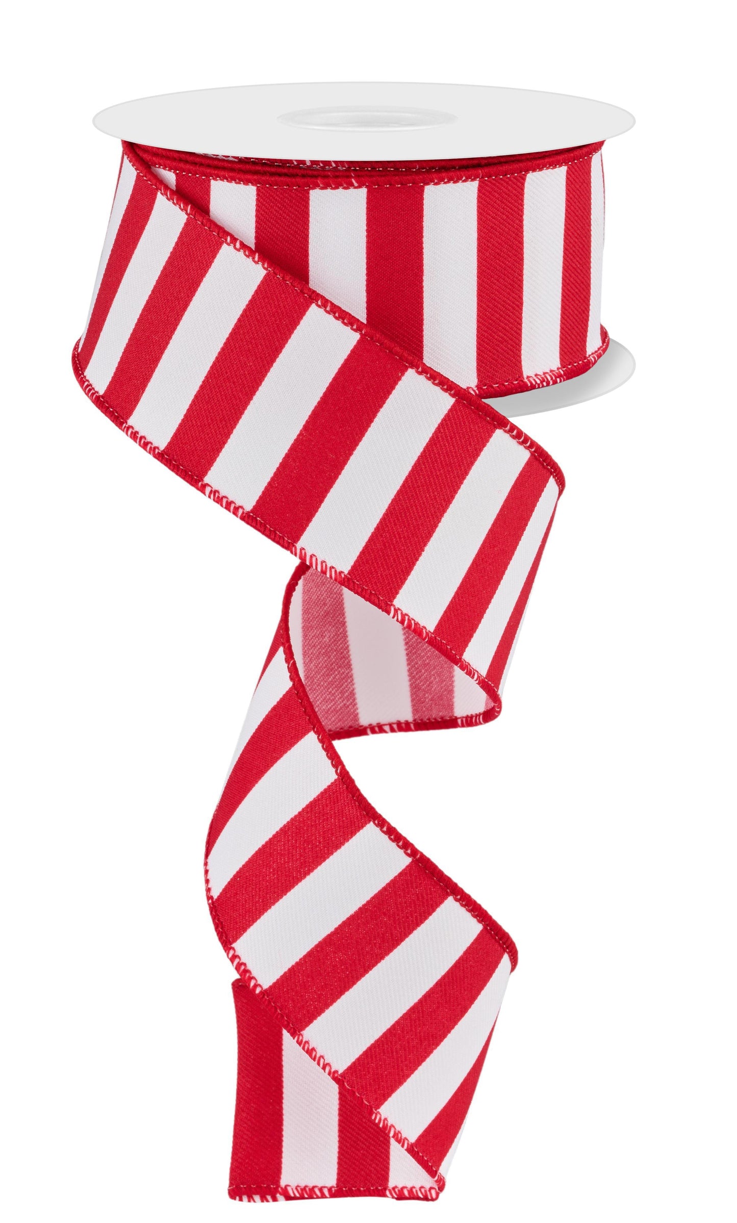 Wired Ribbon * Medium Horizontal Stripe * Red and White Canvas * 1.5" x 10 Yards * RGE178467