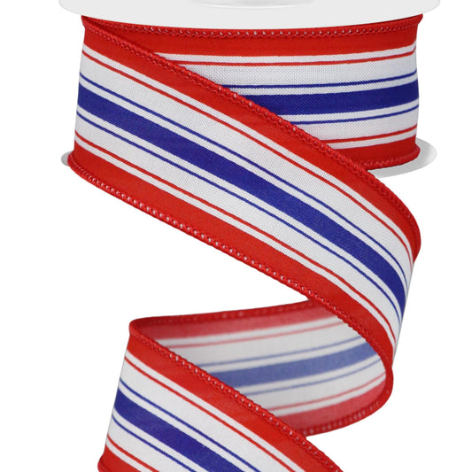 Wired Ribbon * Vertical Stripe * Red, White and Blue Canvas * 1.5" x 10 Yards * RGE1956A1