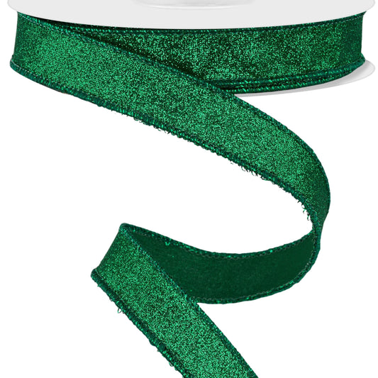 Wired Ribbon * Glitter Emerald Green Shimmer * Canvas * 5/8" x 10 Yards * RGF108906