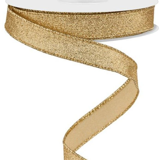 Wired Ribbon * Glitter Gold Shimmer  Canvas * 5/8" x 10 Yards * RGF108908