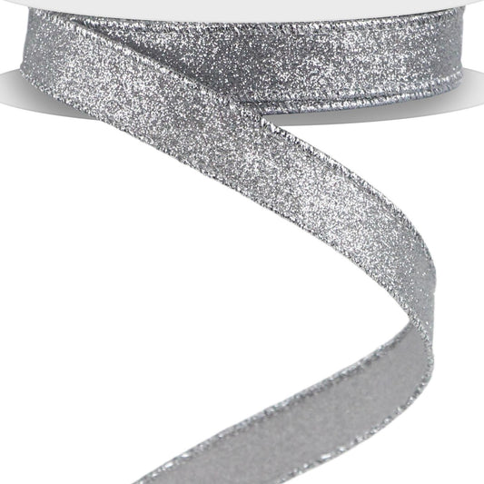 Wired Ribbon * Glitter Silver Shimmer * Canvas * 5/8" x 10 Yards * RGF108926