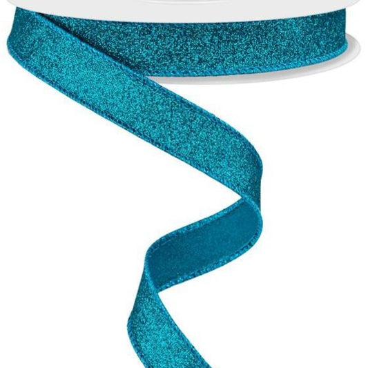Wired Ribbon * Glitter Teal Shimmer  Canvas * 5/8" x 10 Yards * RGF108934