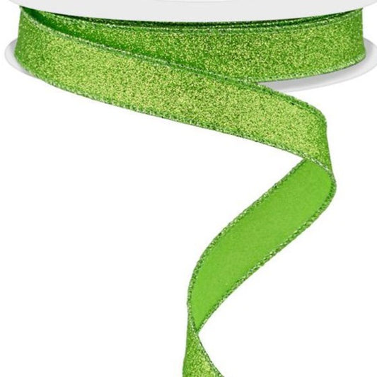 Wired Ribbon * Glitter Lime Green Shimmer *  Canvas * 5/8" x 10 Yards * RGF1089E9
