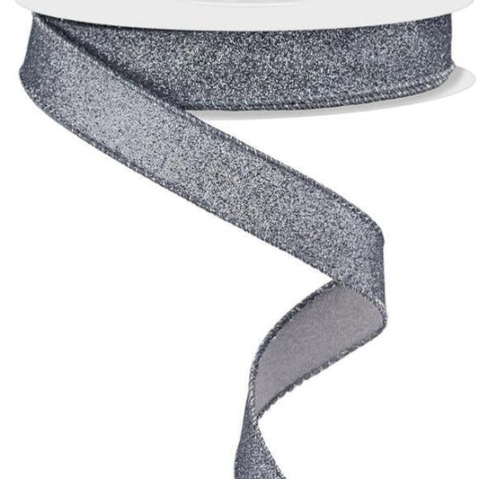 Wired Ribbon * Glitter Pewter Shimmer  Canvas * 5/8" x 10 Yards * RGF1089H9