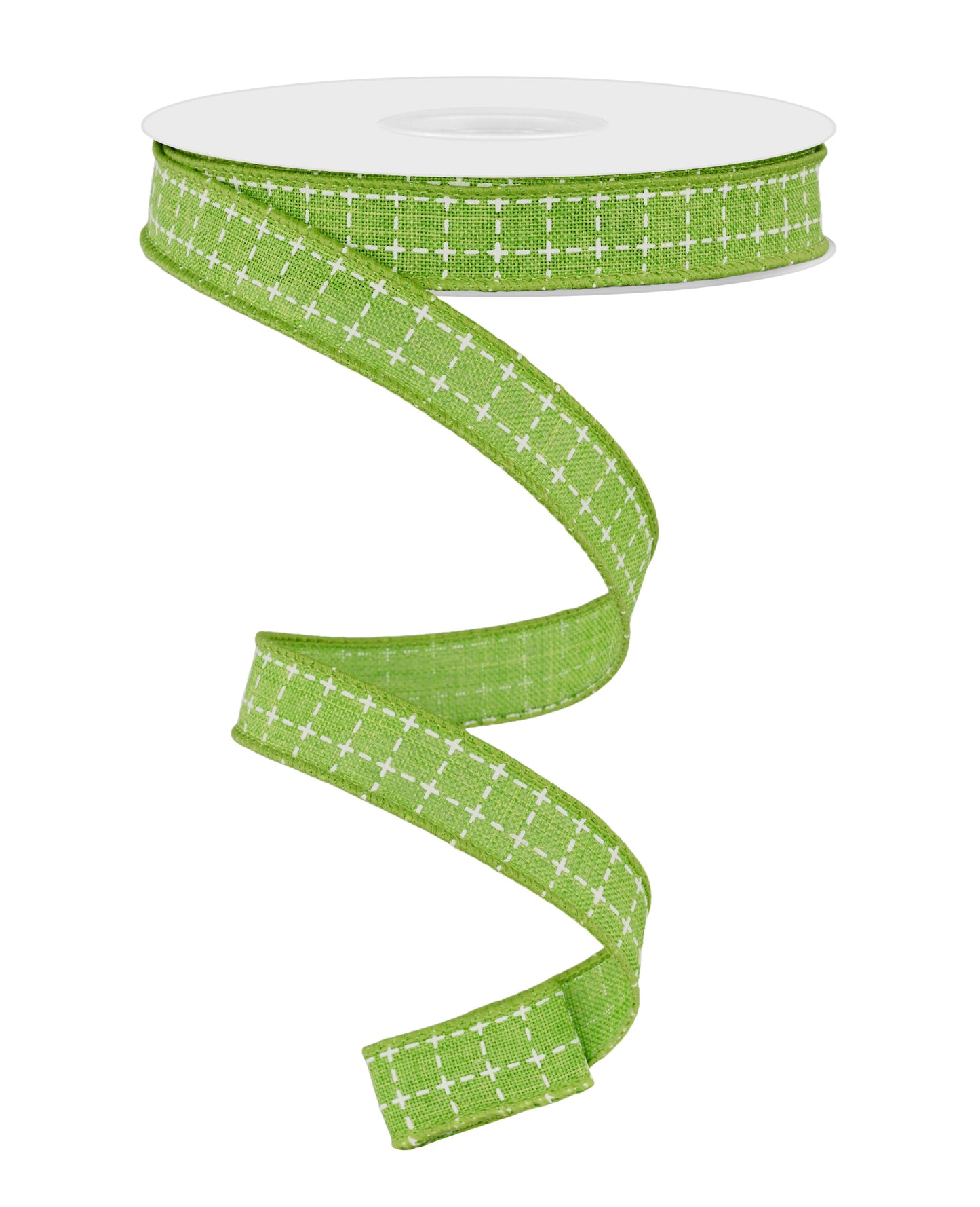 Wired Ribbon * Raised Stitch * Lime Green and White Canvas * 5/8" x 10 Yards * RGF1090E9