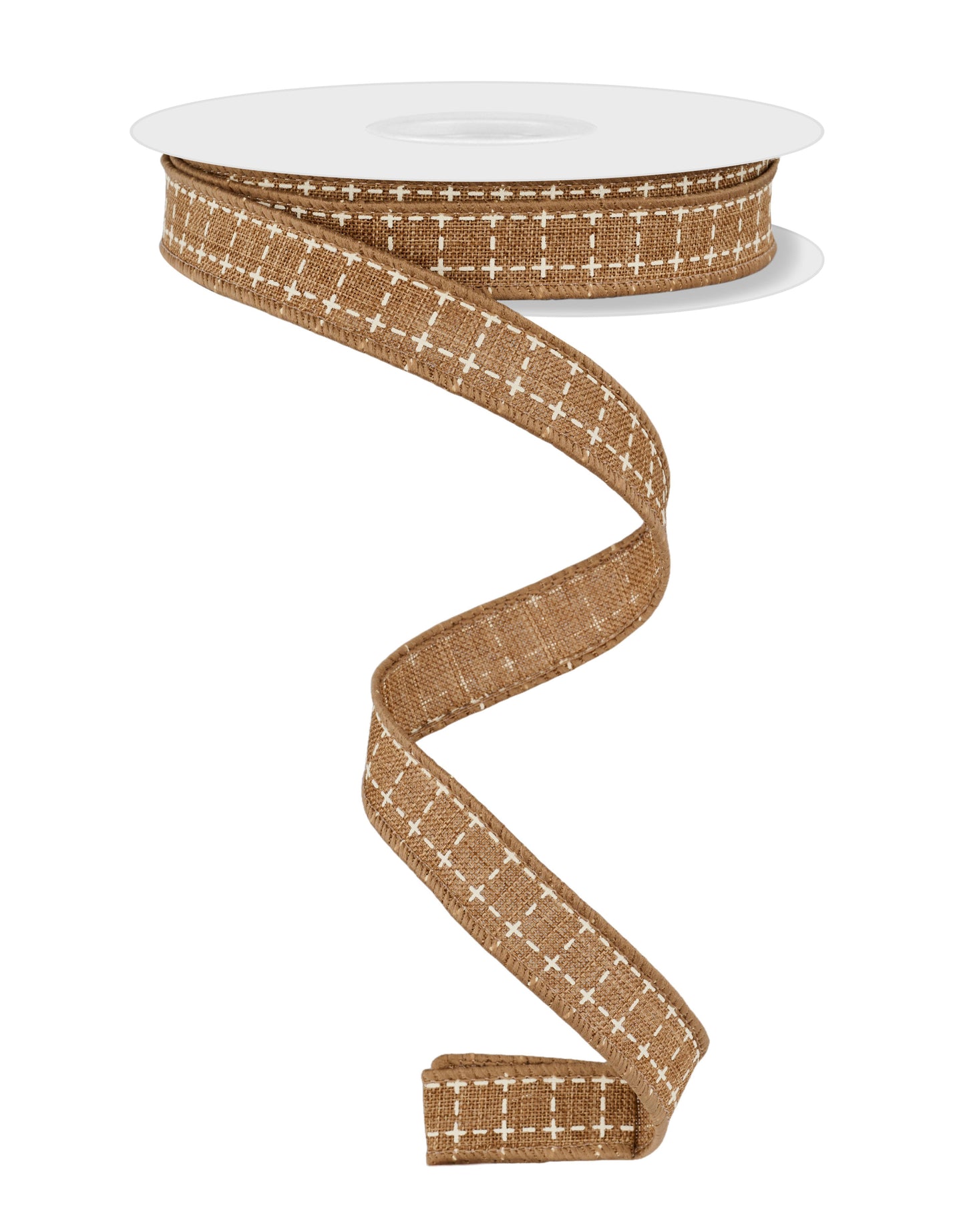 Wired Ribbon * Raised Stitch * Tan and Cream Canvas * 5/8" x 10 Yards * RGF1091J1