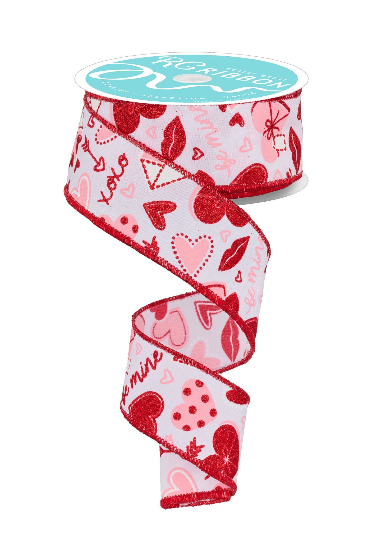 Wired Ribbon * Valentine Graphics * White, Red and Pink * 1.5" x 10 Yards * Canvas * RGF116227