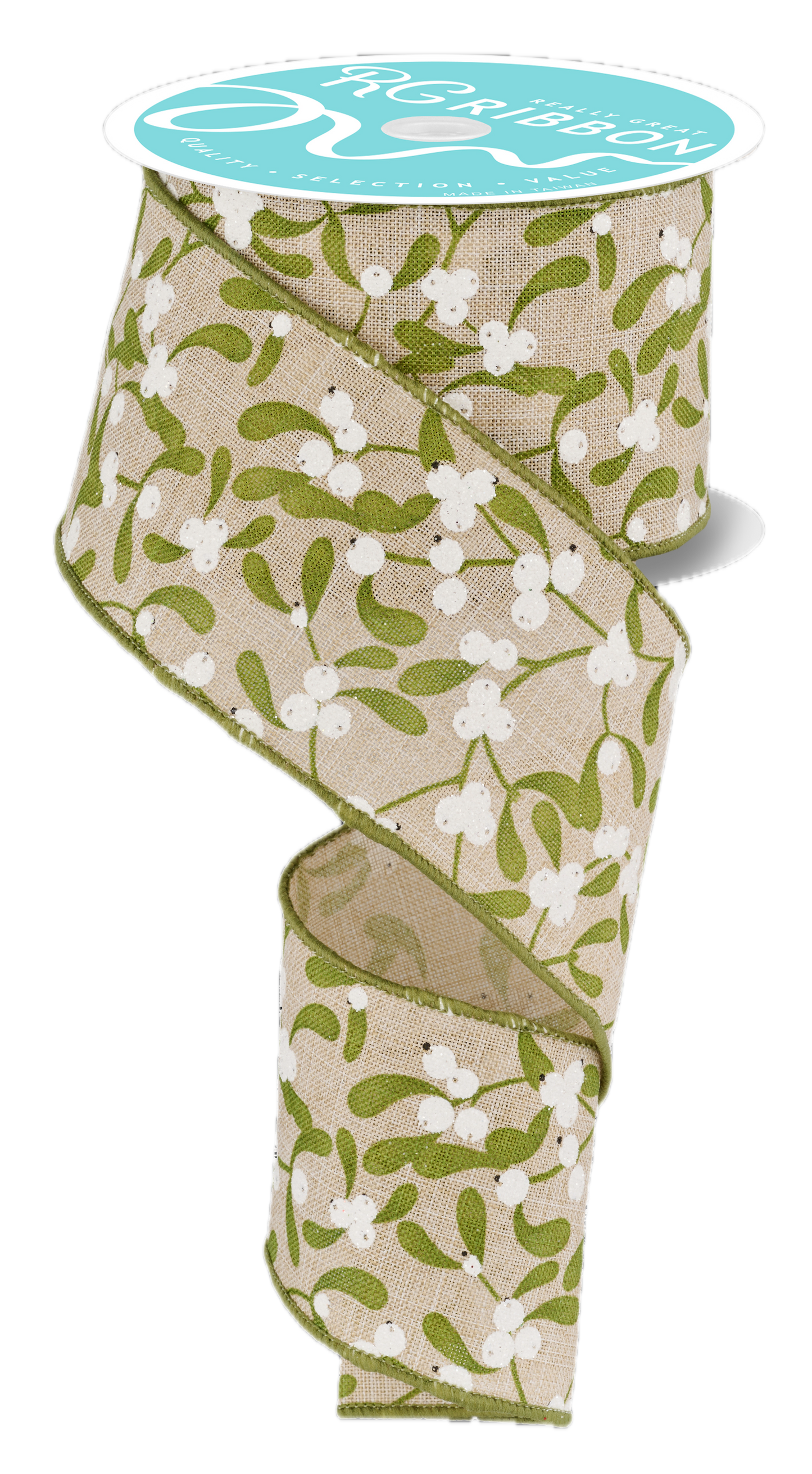 Wired Ribbon * Mistletoe * Lt Natural/Multi Green/White * 2.5" x 10 Yards * Canvas * RGF120218