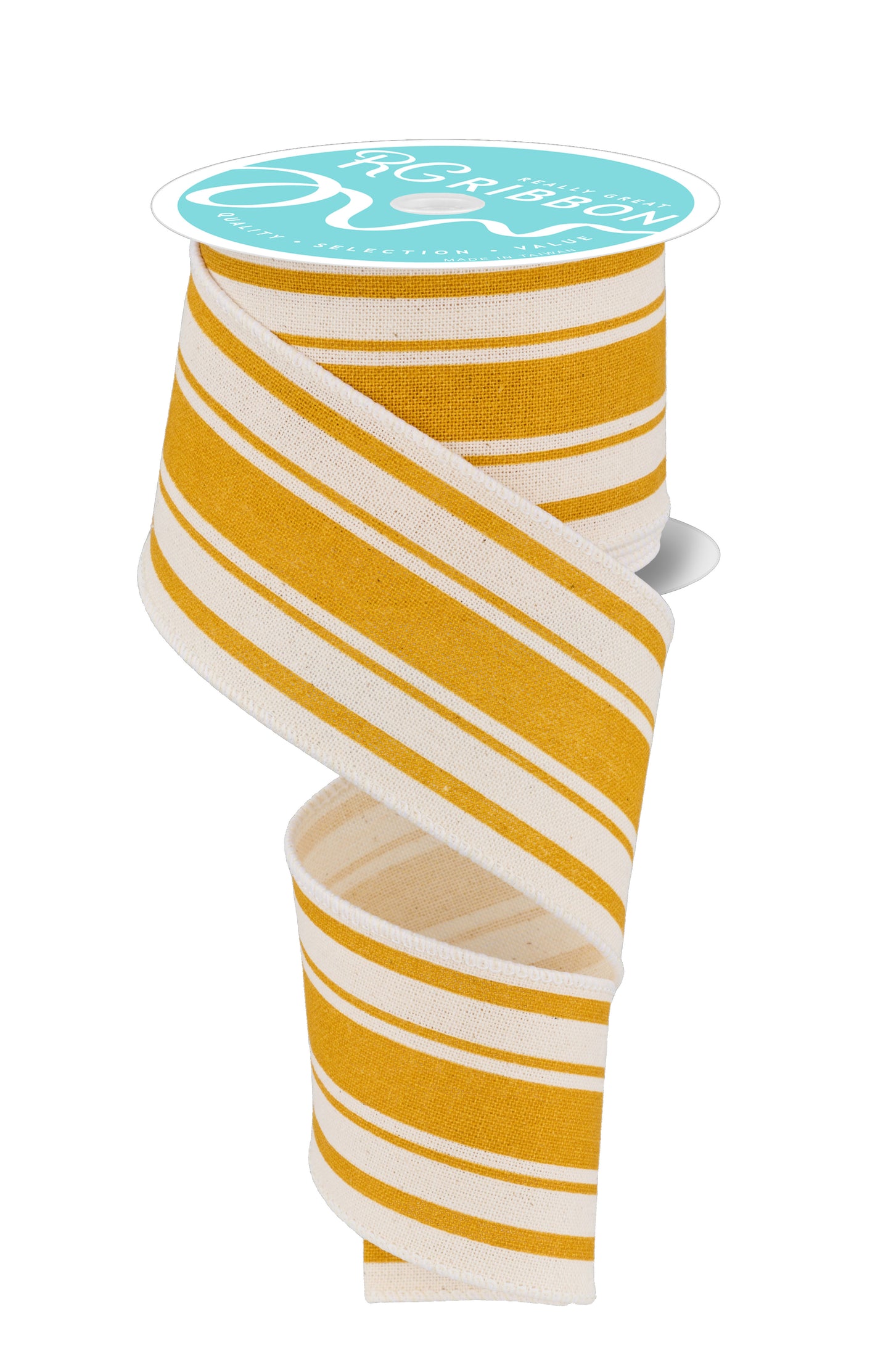 Wired Ribbon * Farmhouse Stripe * Ivory/Mustard * Cotton Canvas * 2.5" x 10 Yards * RGF1223T6