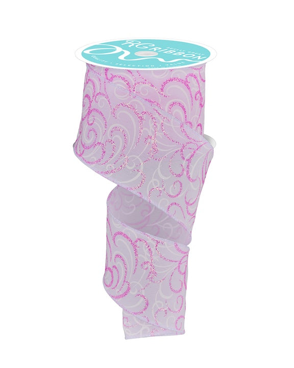 Wired Ribbon * Multi Swirls * White/Irid. Pink * 2.5" x 10 Yards * RGF132727