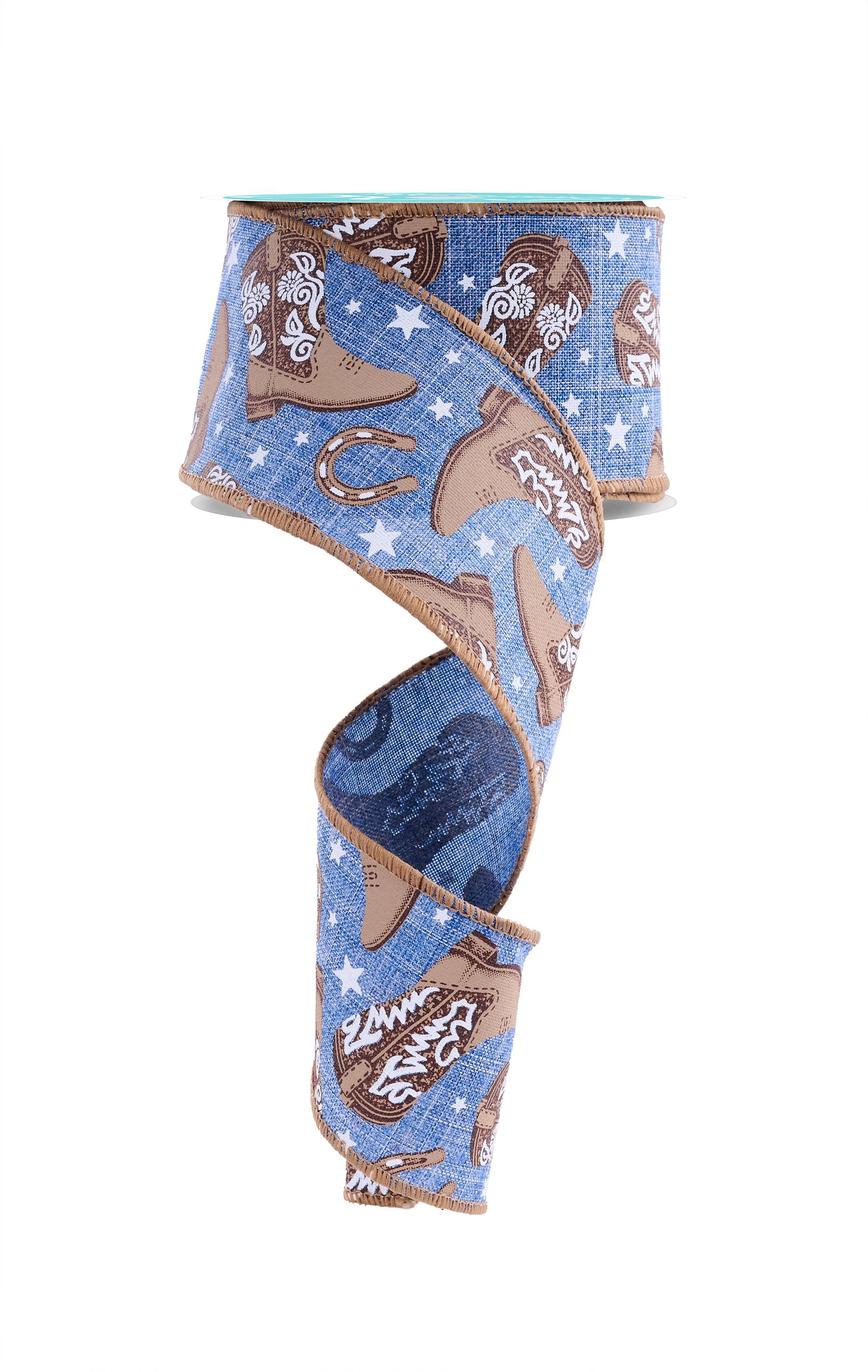 Wired Ribbon * Cowboy Boots * Denim/Brown/Tan/White * 2.5" x 10 Yards * RGF153603