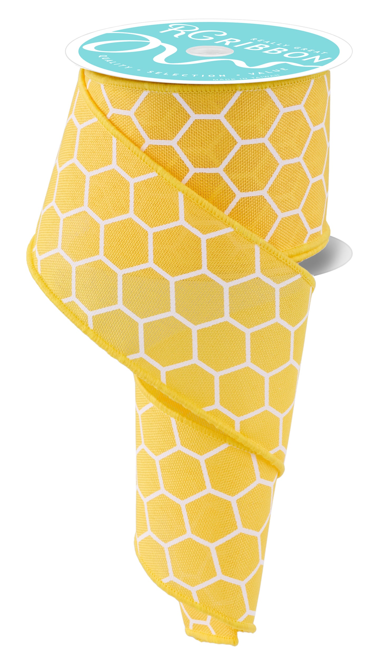 Wired Ribbon * Honeycomb * Yellow/White Canvas * 2.5" x 10 Yards * RGF159129