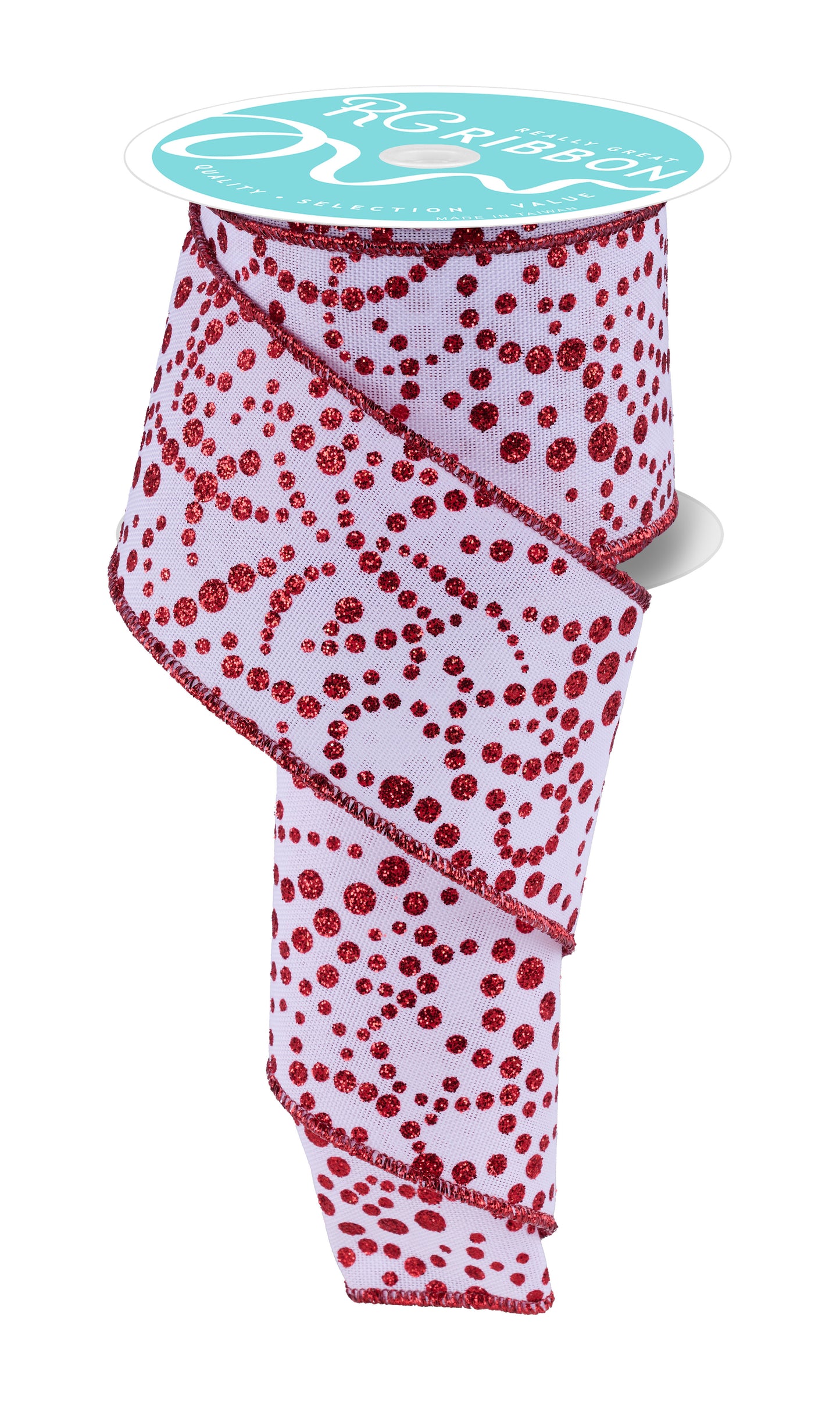 Wired Ribbon * Mini Glitter Dots * White/Red * 2.5" x 10 Yards * RGF172067