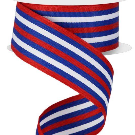 Wired Ribbon * Vertical Stripe * Red, White and Blue Canvas * 1.5" x 10 Yards * RN5875