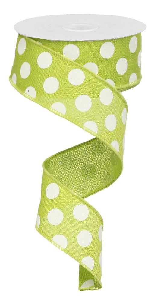 Wired Ribbon * Medium Multi Dots * Lime Green and White Canvas * 1.5" x 10 Yards * RX9145WW