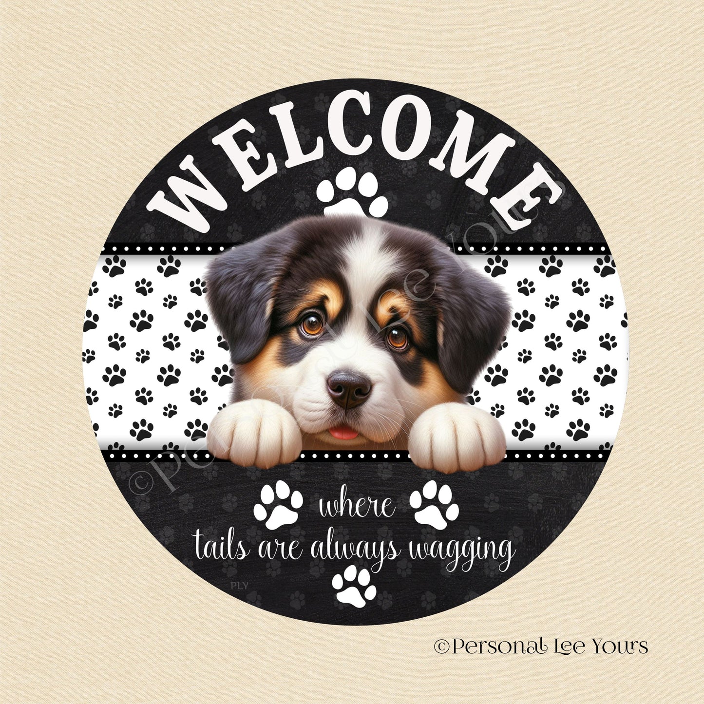 Peeking Pups Wreath Sign * Saint Bernard * Round * Lightweight Metal