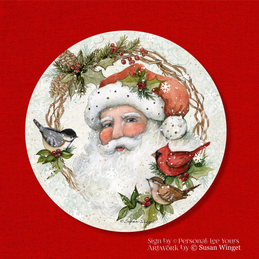 Susan Winget Exclusive Sign * Santa Wreath * Round * Lightweight Metal