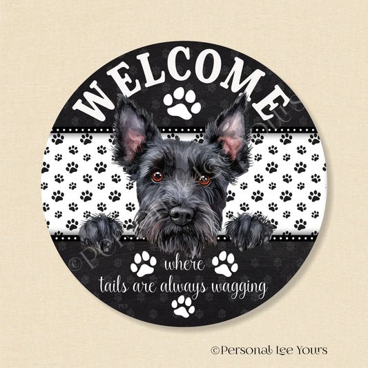 Peeking Pups Wreath Sign * Scottish Terrier * Round * Lightweight Metal