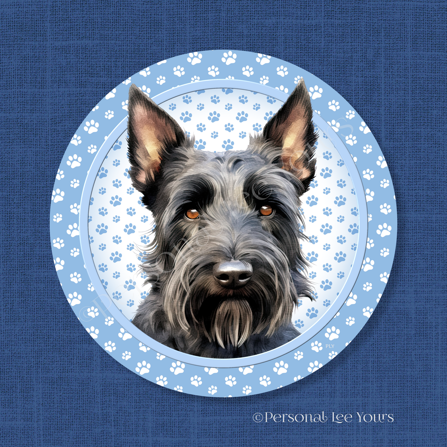 Dog Breed Wreath Sign * Scottish Terrier * Round * Lightweight Metal