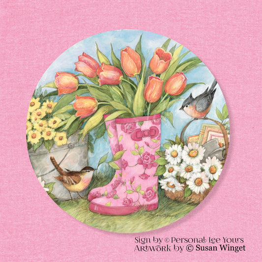 Susan Winget Exclusive Sign * Spring Rain Boots * Round * Lightweight Metal