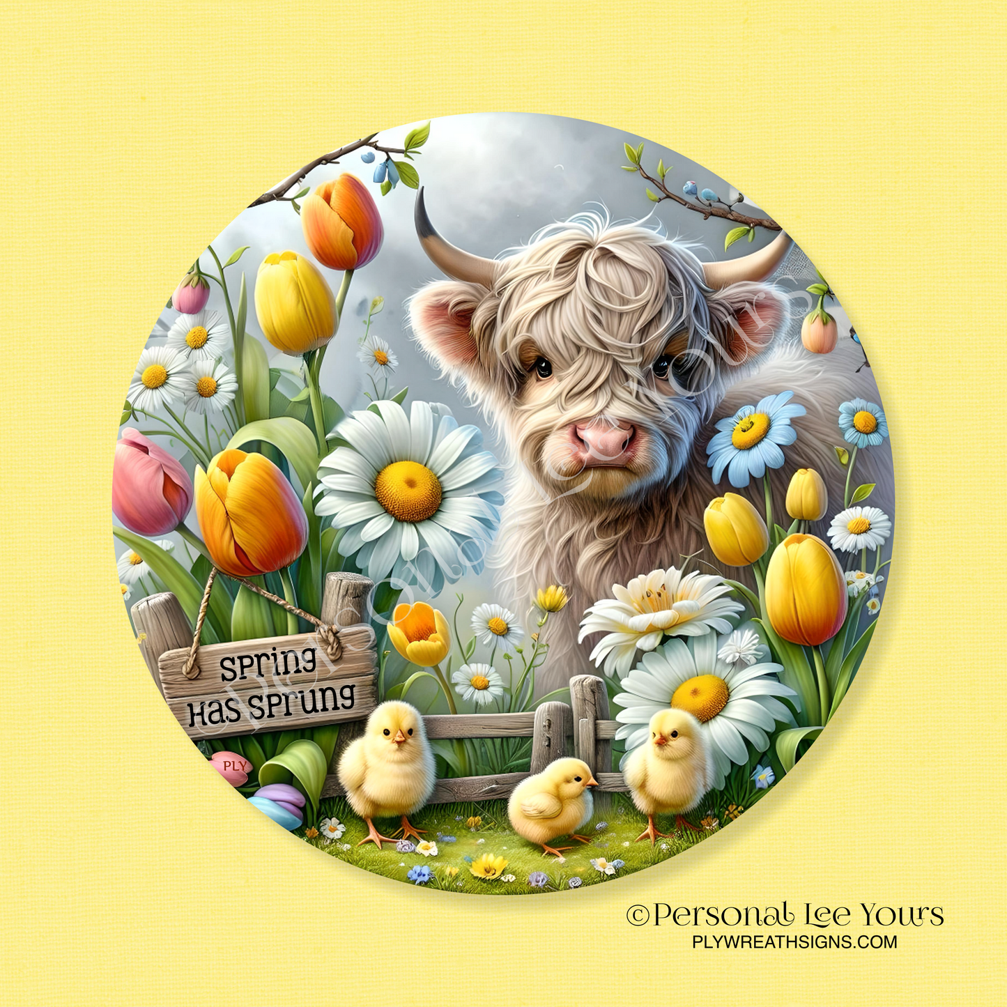Wreath Sign * Spring Has Sprung * Round * Lightweight Metal