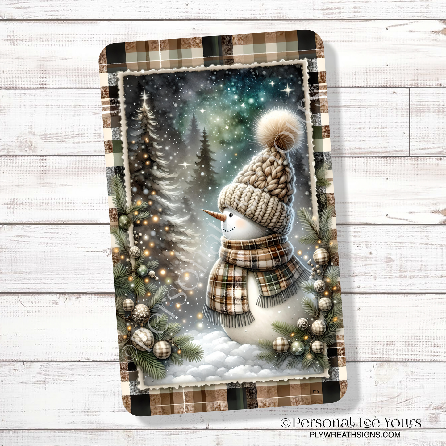 Wreath Sign * Starry Sky Snowman * Vertical * 3 Sizes * Lightweight Metal