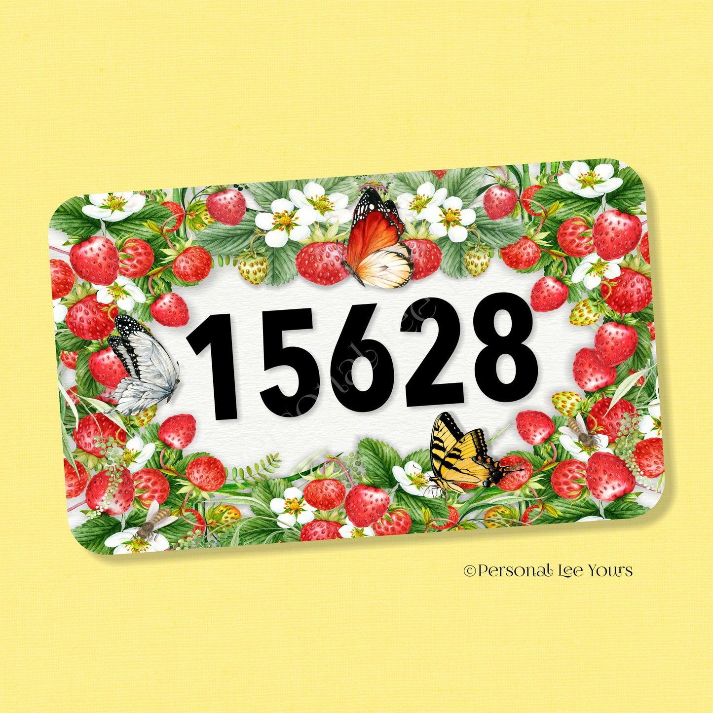 Personalized Wreath Sign * Strawberries * Your House Number * Lightweight Metal