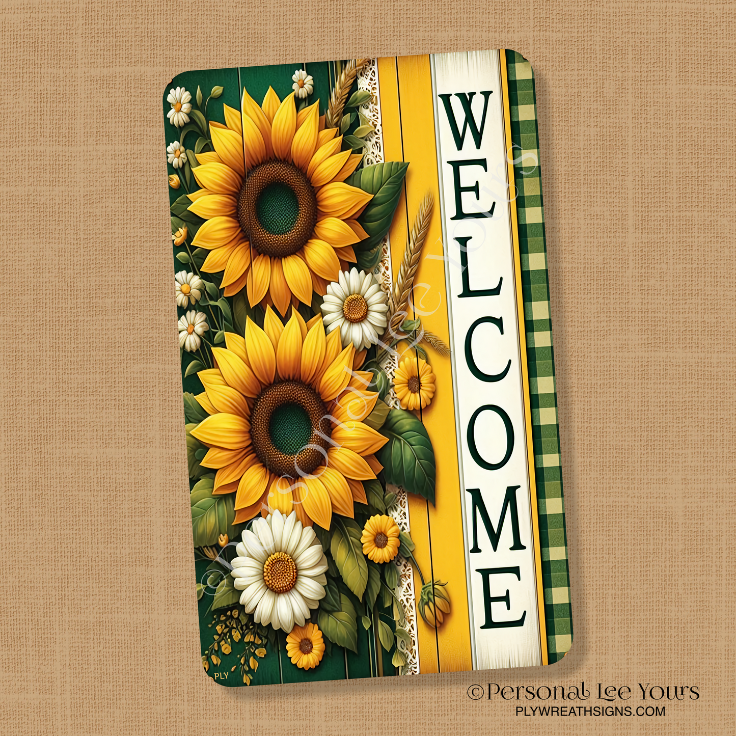 Wreath Sign * Sunflower Welcome * Vertical * 3 Sizes * Lightweight Metal