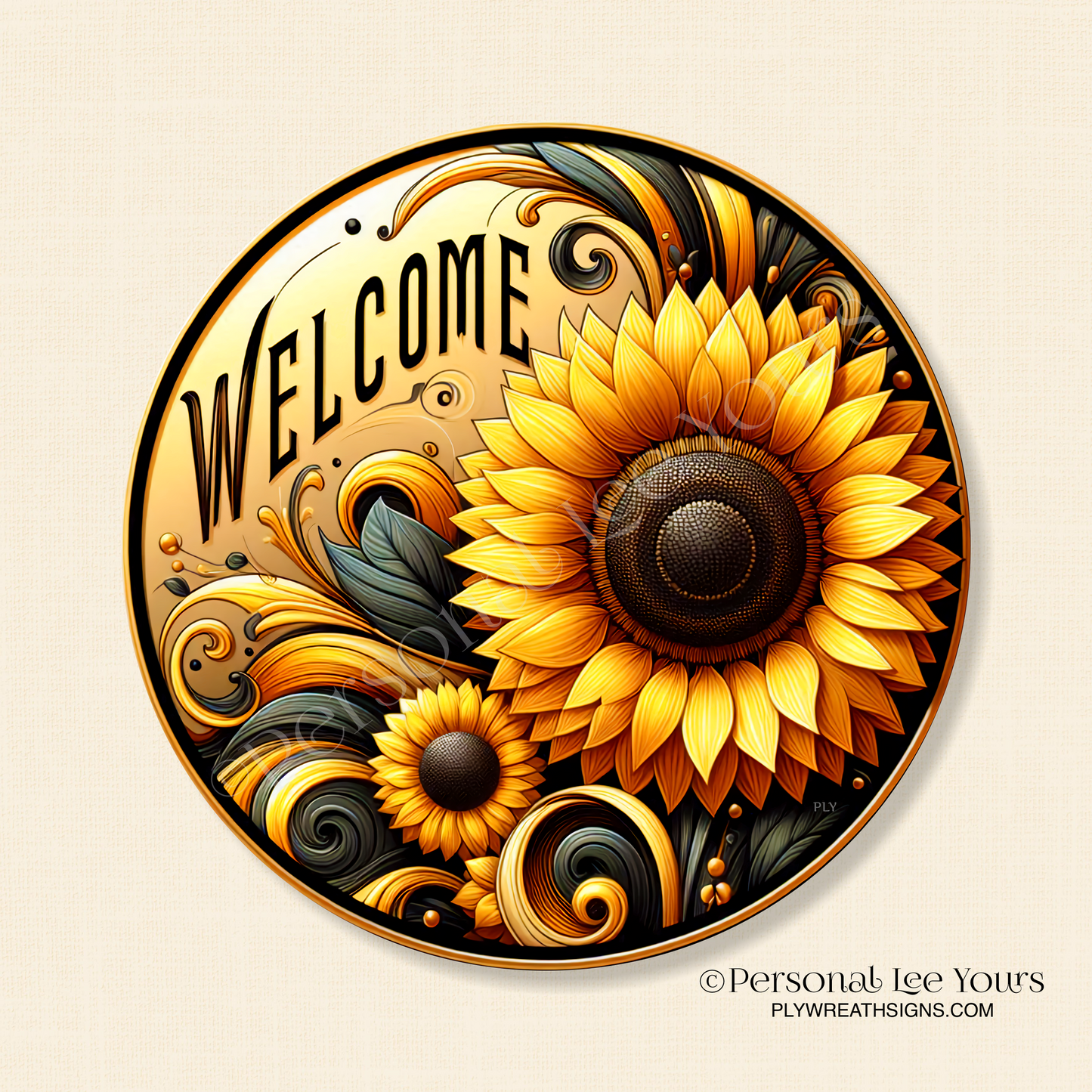 Wreath Sign * Sunflower Welcome * Round * Lightweight Metal