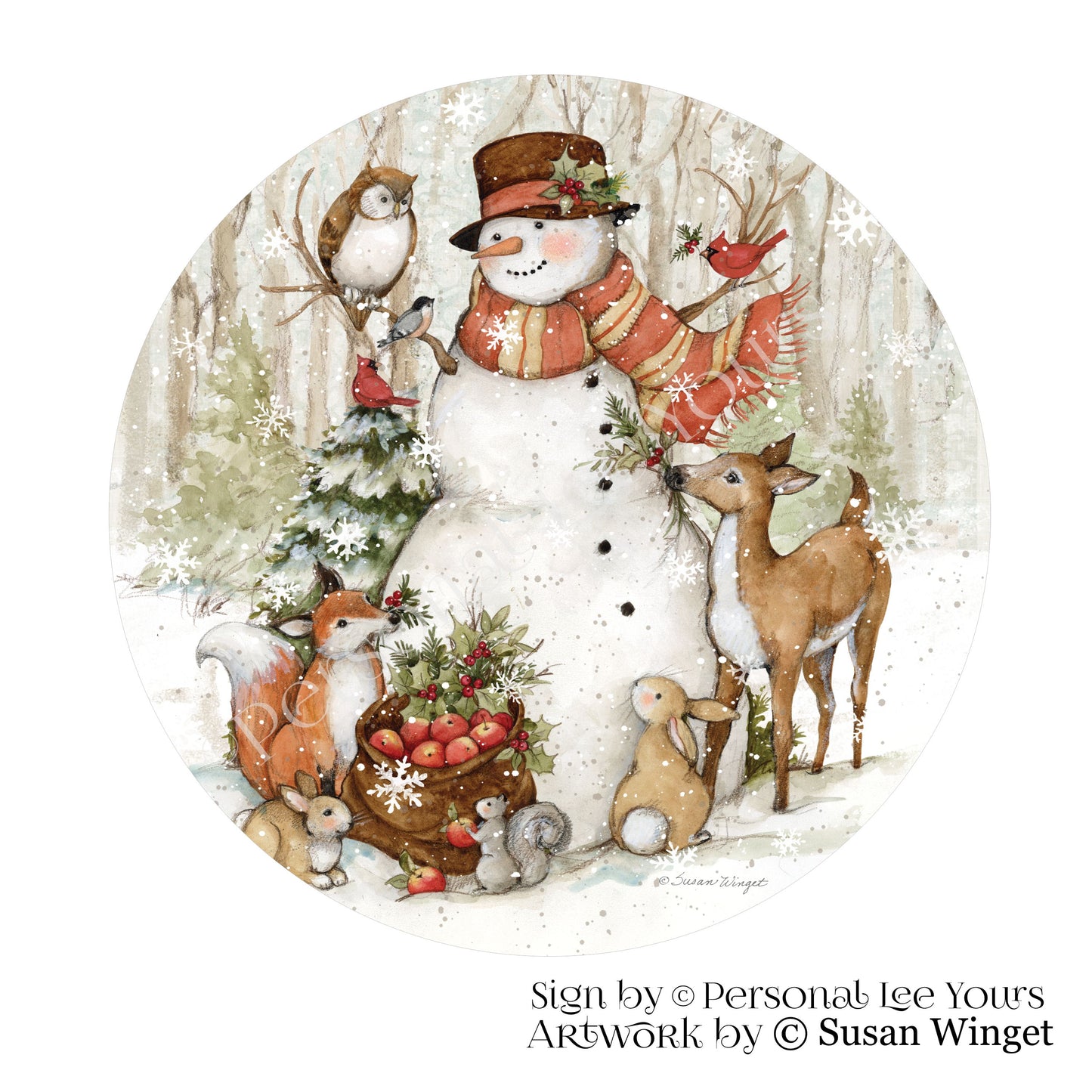 Susan Winget Exclusive Sign * Tall Snowman * Round * Lightweight Metal