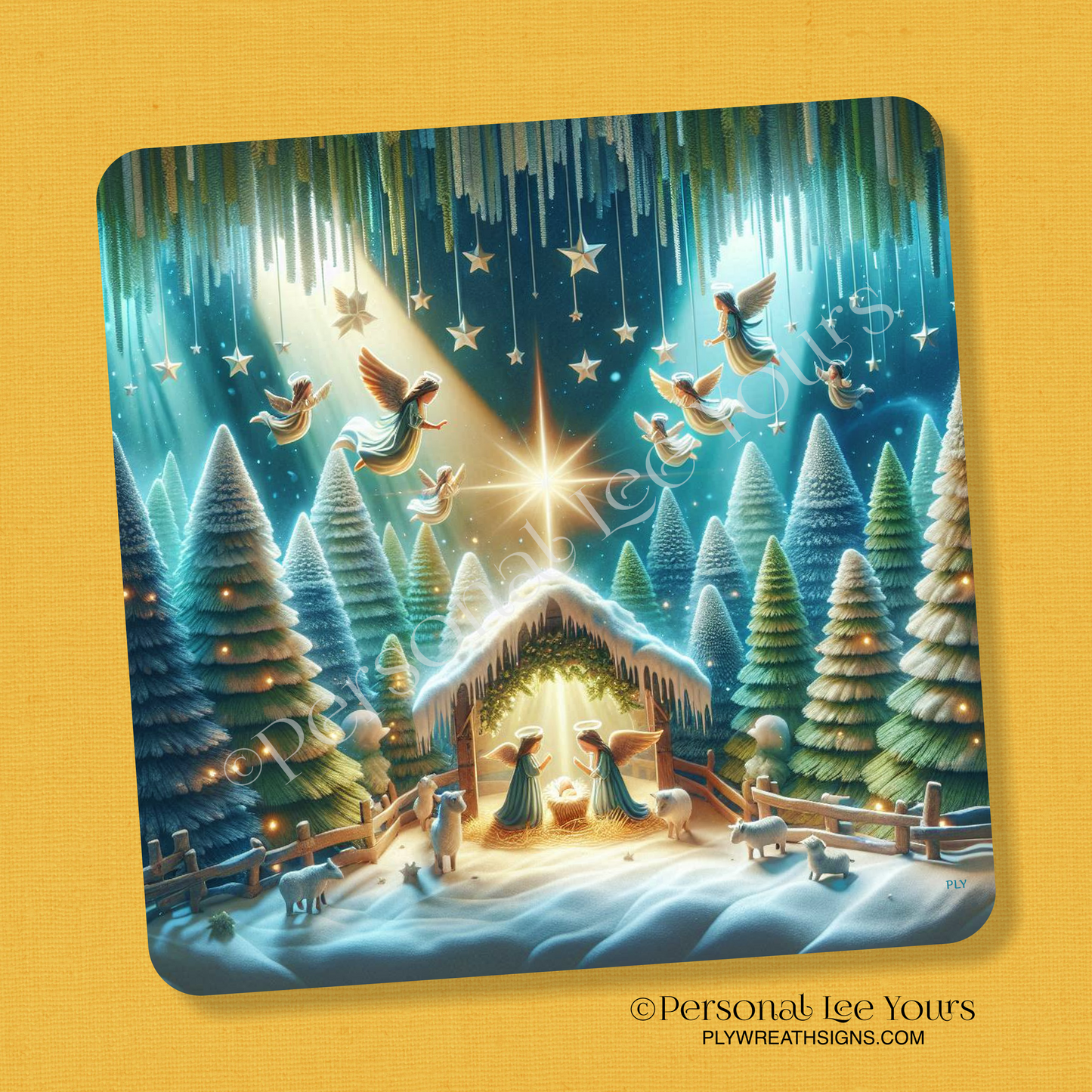 Christmas Wreath Sign * The Angels Sing * Square * 3 Sizes * Lightweight Metal