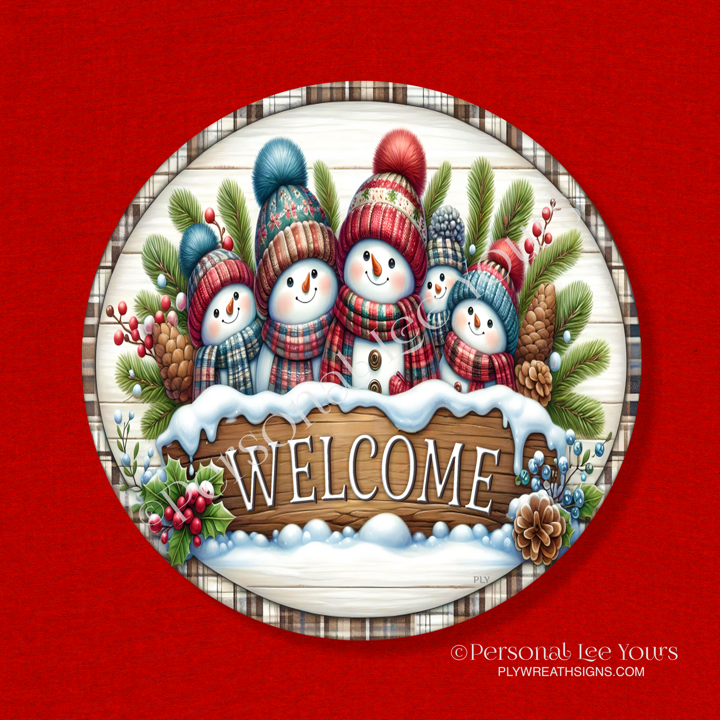 Holiday/Winter Wreath Sign * The Snowmen Welcome * Round * Lightweight Metal