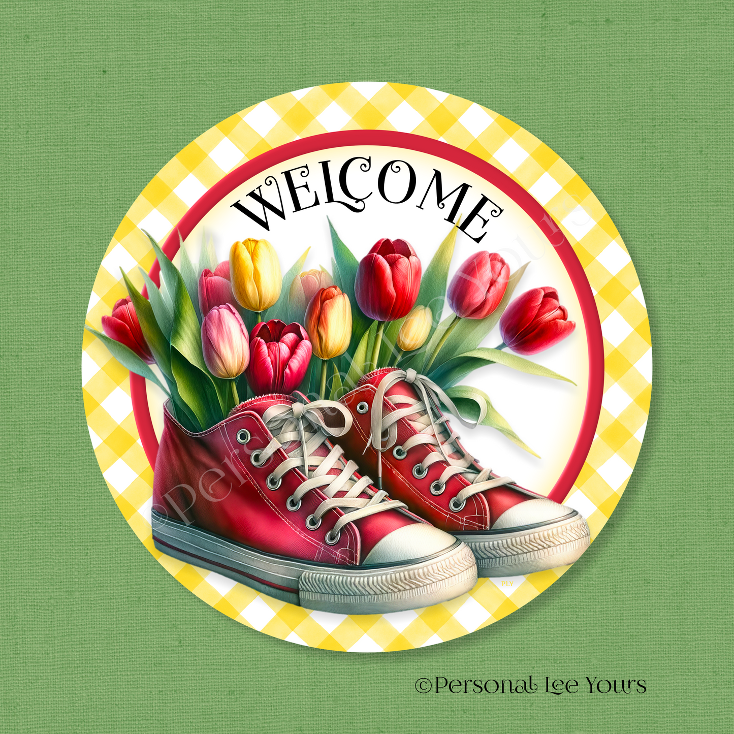 Wreath Sign * Tulip Sneakers Welcome * Round * Lightweight Metal