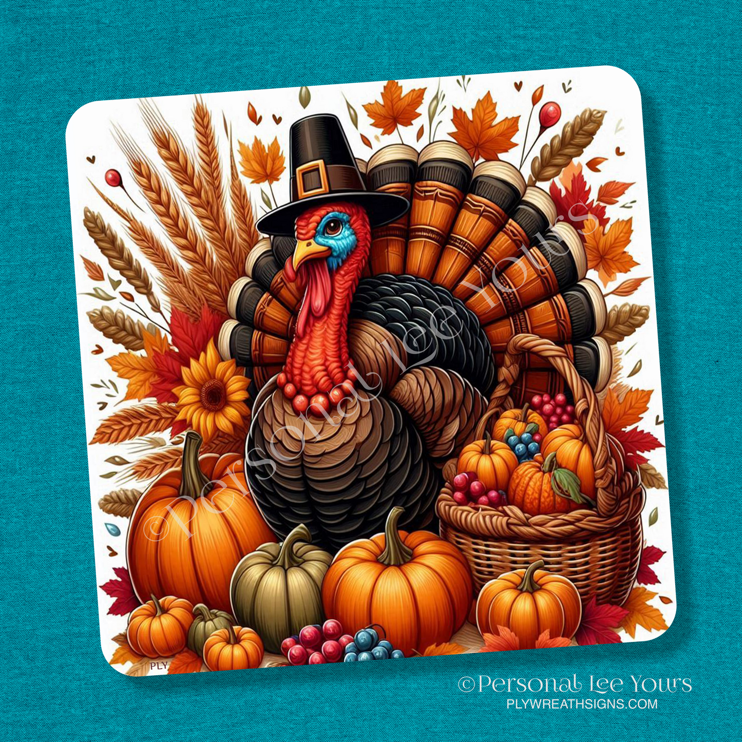 Fall Wreath Sign * Turkey Time * Square * 3 Sizes * Lightweight Metal