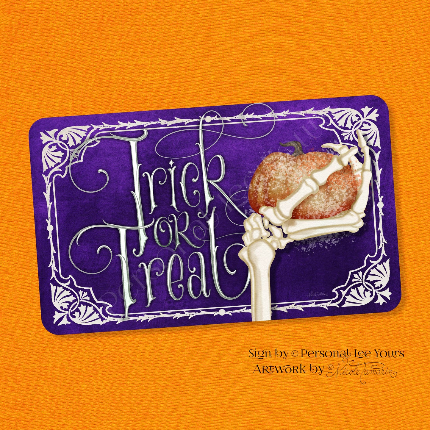 Nicole Tamarin Exclusive Sign * Trick Or Treat Skeleton Hand * Horizontal * 4 Sizes * Lightweight Metal