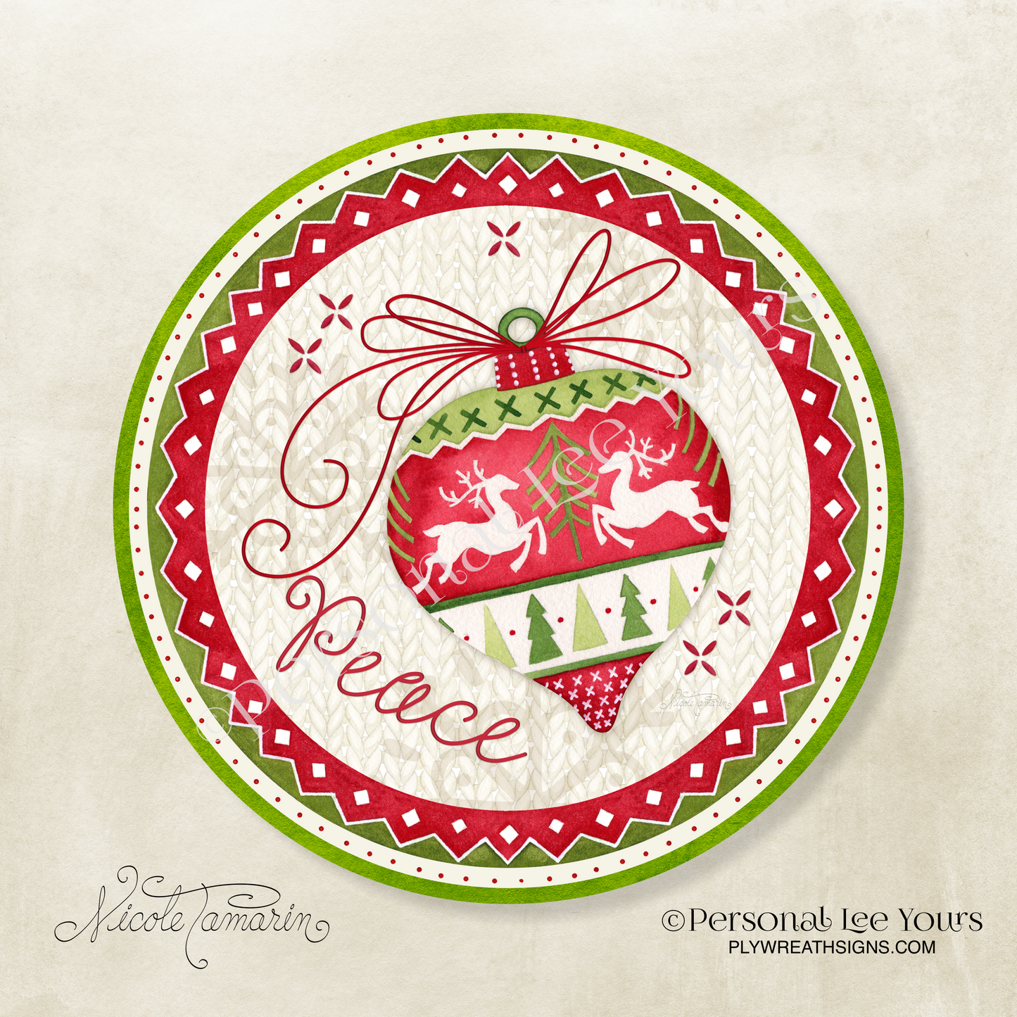 Nicole Tamarin Exclusive Sign * Nordic Peace Ornament * 4 sizes * Round * Lightweight Metal