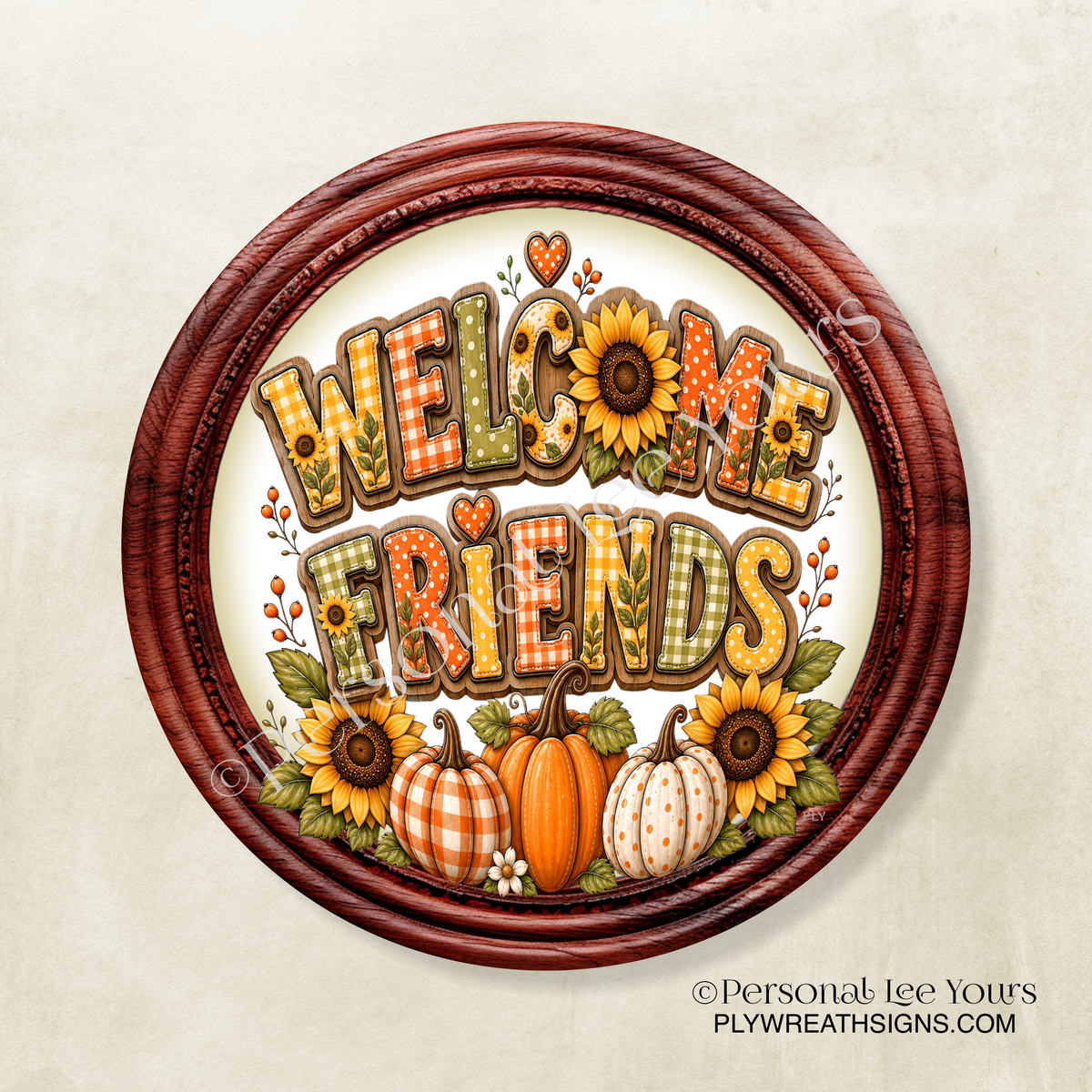 Wreath Sign * Welcome Friends * Round * Lightweight Metal