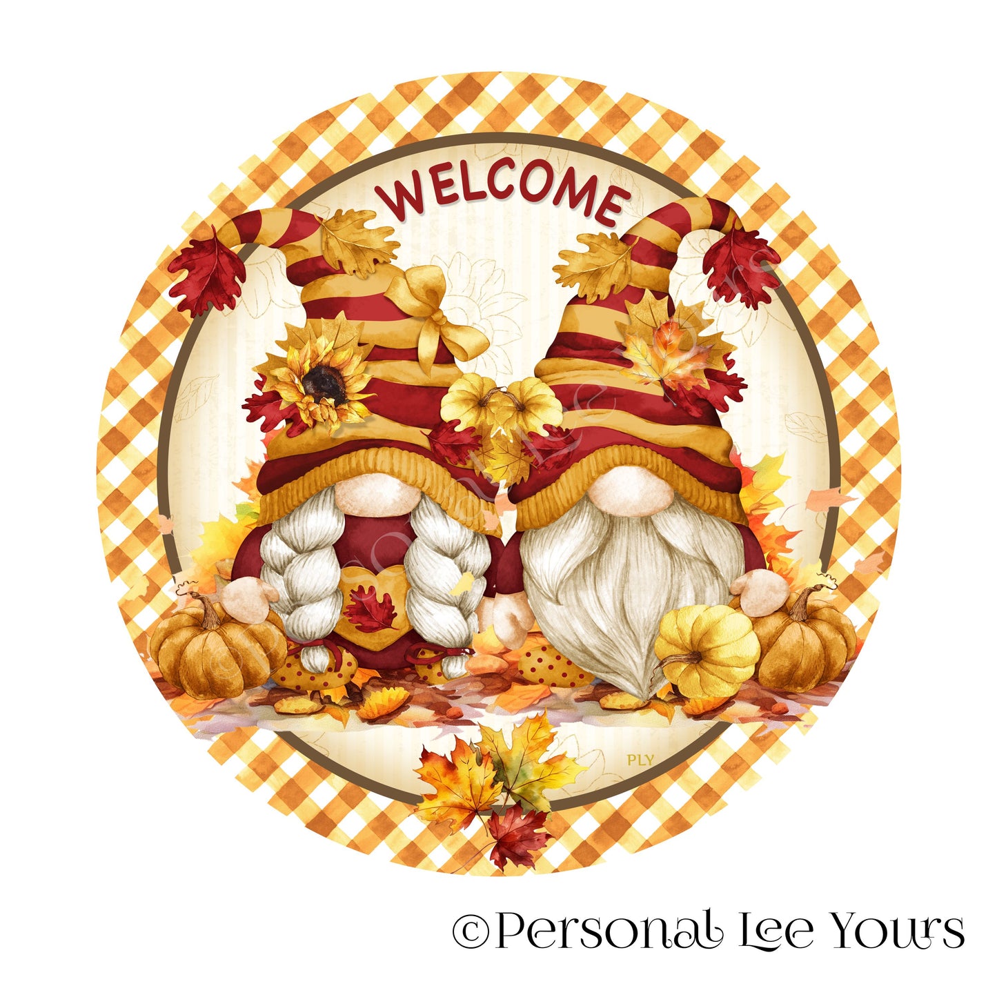 Wreath Sign * Welcome Fall Gnomes * Round * Lightweight Metal