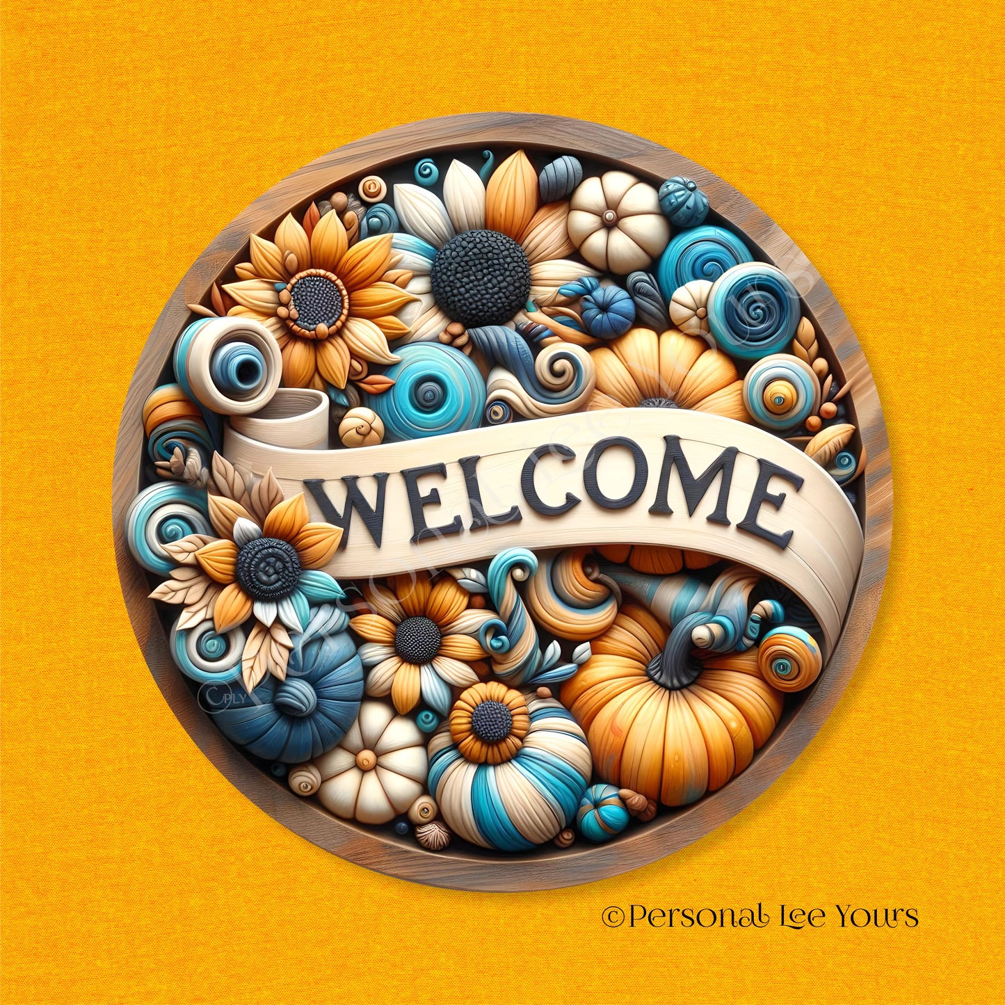 Autumn Wreath Sign * Welcome Colorful Fall * Round * Lightweight Metal